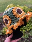 Crochet Granny Sunflower Bucket Hat  Hippie Vintage Retro Petal Ruffle Brim