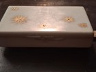 Vintage White Hinged Vanity Compact W  Mirror Gold Starburst Rhinestones