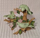 Vintage Green Birds On Tree Branch Flowers 5  Figurine Figure Ceramic Porcelain