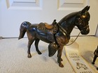 Vtg Cast Metal Horse Figurine  lot Of 2  11  W saddle   6  Plus  1967 Ribbon 
