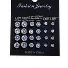 12 Pairs Stainless Steel Silver Stud Earrings Set Cz Round Crystal Men Women Kid