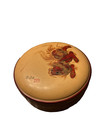 Antique Asian Chinese Foo Dog Handpainted Red Lacquer  Round Box 6 1 2  Signed