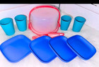 Tupperware Kids Play Set Cake Taker Cups Plates Vintage New