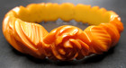 Deeply Carved Rose Flower Butterscotch Bakelite Vintage Bangle Bracelet