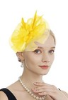 Women Fascinators Hat Feathers Tea Party Hair Clip Veil One Size Yellow
