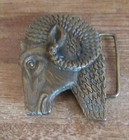Vintage 70s Indiana Metal Craft Brass Ram Head Belt Buckle Signed Jr Gray