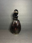 Vtg Boho Czech 5pc Purple   Gold Striped Amethyst Glass 18oz Decanter   Glasses