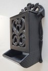 Vintage Black Cast Iron Wall Mount Match Holder Safe 7 25  X 4  X 3 
