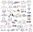 120pc Body Piercing Jewelry Kit - Cbr Bcr Rings Barbells Studs Screws Curved Bar