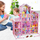 Princess Doll House 4-story 10 Rooms Kids Play Dollhouse Playset With 2 Dolls   