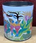 Laurel Burch Vtg 1989 Tin Can Container Multicolor Forest Animals No Lid