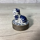 Vintage Porcelain Cat Trinket Jewelry Box Ceramic   Metal Gift