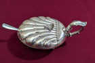Antique 800 Silver Footed Shell Server W glass Liner   Matching Silver Spoon