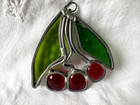 Vintage Stained Glass Sun Catcher Cherries Fruit Bohemian Cottagecore