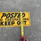 Vintage Metal Embossed Posted No Trespassing Keep Out Sign Black   Yellow Nos  9
