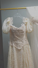 1980 s Cream Lace   Satin Wedding Dress Gown With Train   Veil