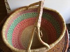 Artisan Bolga Basket Handwoven Market Basket  Ghana Leather Handle