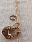 Vintage 10k Yellow Gold Heart Padlock   Key Charm Anklet Bracelet     As Is Read 