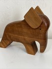 Hand Carved Solid Wood Elephant Figurine Vintage Animal Statue Mid-century Read