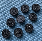 9 Matching Antique Vtg Black Glass Buttons - Pretty Design - Old Lot - 1 2   