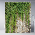 Stone Brick Wall Shower Curtain Green Leaves Garden Landscape Nature Plant Scene