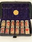 Antique Medical Doctors Medicine Apothecary Tube Bottles In Leather Travel Case