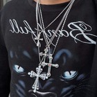 Hip-hop Pearl Cross Pendant Necklace With A Metallic-finish Chain  4pc
