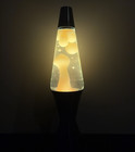 90s Lava Lite  midnight  Lava Lamp 16 5  Clear Liquid White Wax Black Base   Cap