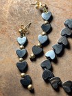 Vintage 14k Gold Stone Hematite Hearts Chain  Long Dangle Earrings Bracelet Set