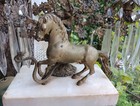 Antique Rare Bronze marble Candlestick Snake Biting Horse