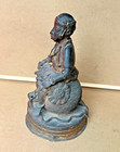 Rare Antique Edo benin Bronze Figure - Seated Chief On Vessel  12  Tall 
