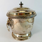 Poole Silver Co  Silverplate Antique Ice Bucket With Lid  Lion Head Handles