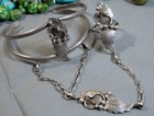 Navajo Sterling Silver Floral Squash Blossom Slave Bracelet Set Ring Sz7 5