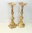 Vtg Pair Large Pillar Brass Candlestick Candle Holders Hexagon Japan 12  Tall