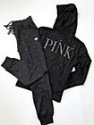 Bling Victoria Secret Pink Rhinestone Shine Logo Sweat Shirt Hoodie Pant Set M L