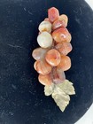 Vintage Brown Agate Cluster Of Grapes Mcm  Stone Fruit Metal Leaves   1 