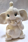 Lot Of 3 Ceramic Elephant Banks Trunk Up Blue Eyes Large Ears  2 White  1 Pink 