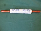 Vintage Blue   White Ceramic Rolling Pin Decorated With Bells   Berries   Hearts