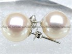 Perfect Genuine Natural Round White South Sea Pearl Stud Earrings 14k Gold