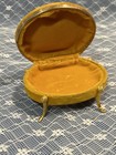Vintage Victorian Gold Tone Metal Lined Footed Jewelry Trinket Box