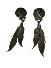 Vintage Navajo Sterling Silver Concho Stud Earrings With Feather Dangles