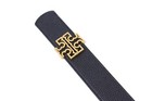 Tory Burch Britten Logo Reversible Black Tan Leather 1 5  Width Belt 141742