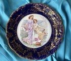 Antique German Moschendorf Bavaria Cabinet Plate Cobalt   Gold  Women In Garden