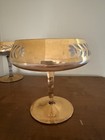 Vintage Amber Coupe Glasses Etched Floral Gold Rim Cocktail Glasses Set Of 2