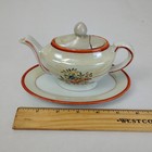 Vintage Lusterware Childrens Tea Set Made In Japan Floral Orange Trim 26pc Set