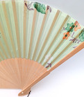 Vintage Japanese Hand Painted Fabric Bamboo Frame Folding Fan W Silk Case