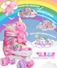 Unicorn Light-up Roller Skates For Kids - Adjustable Quad Skating Shoes