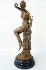 Diana The Huntress With Bow Signed Bronze Sculpture Marble Base Classical Decor