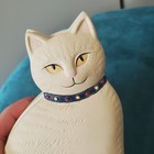 Vintage Cat Ceramic Trinket Box Cream Yellow Eyes Smiling Japan 5-1 4  X 3 5 