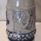 German Beer Mug Relief Design Blue Accents Stoneware Breweriana